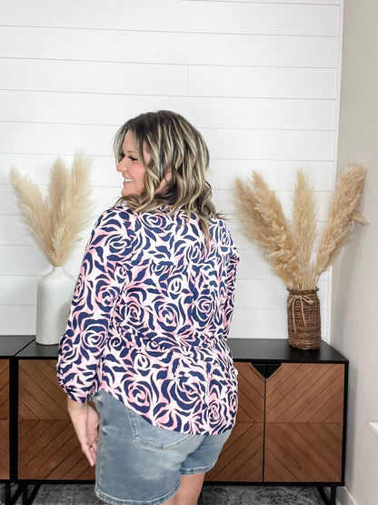 "Present" Lizzy 3/4 Sleeve Split Neck