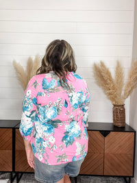 Dear Scarlett "Liaison" Floral 3/4 Sleeve Split Neck Tops