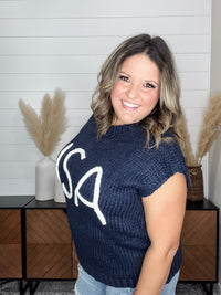 "Spinnaker" USA Yarn Embroidered Cap Sleeve Sweater