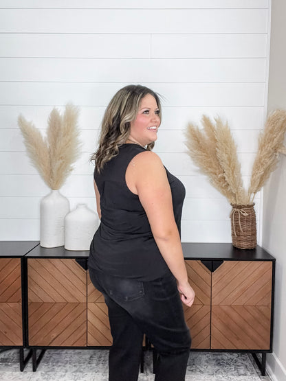 "Ok Maybe This" Sleeveless Split Neck (Black)