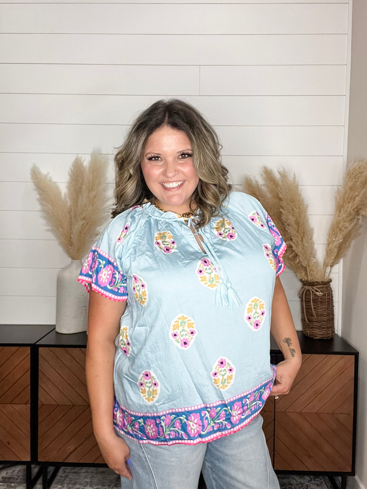 "Lakeview" Floral Ruffle Collar with Front Tie