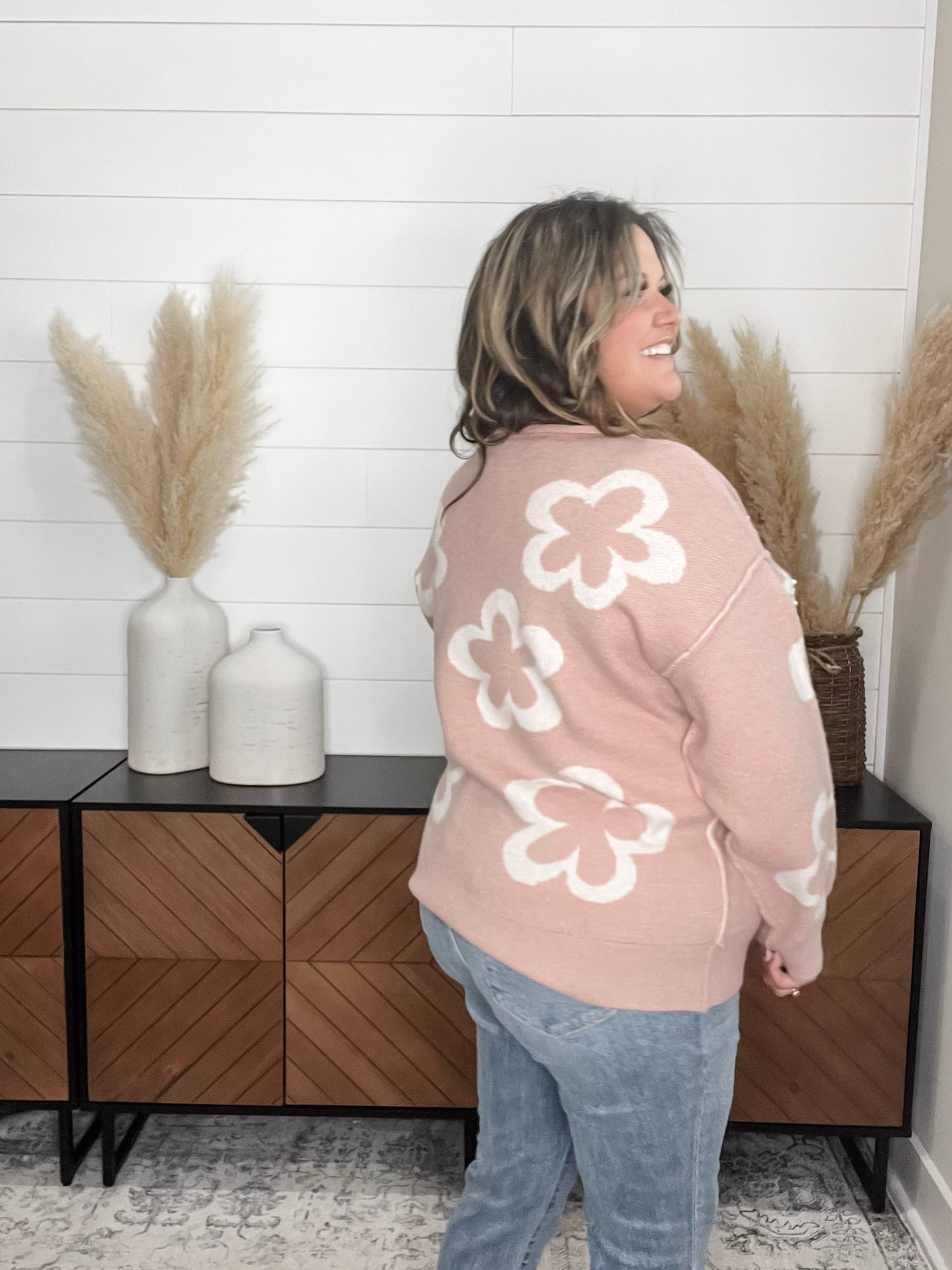 "Cartwright" Floral Print Pearl Embellished Sweater