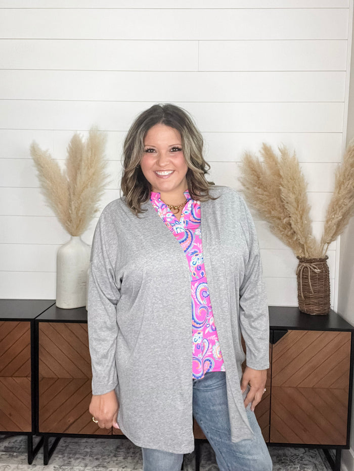 Dear Scarlett Ribbed Cardigan (Heather Grey)