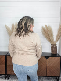 "Discreet" Long Sleeve Pearl Embellished Balloon Sleeve Sweater