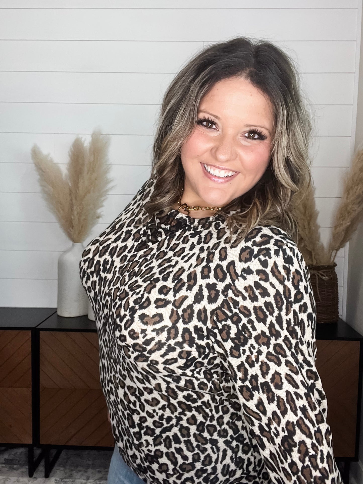 "Dixie" Animal Print Long Sleeve with Criss Cross Design (Beige)