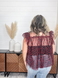 "Don't Go Breakin" Heart Printed High Collar Short Sleeve Babydoll