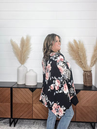 "Double Down" Floral and Animal Print Shark Bite Tunic with Pockets