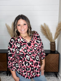 Dear Scarlett "Kiefer" Animal Print Lizzy 3/4 Sleeve Split Neck