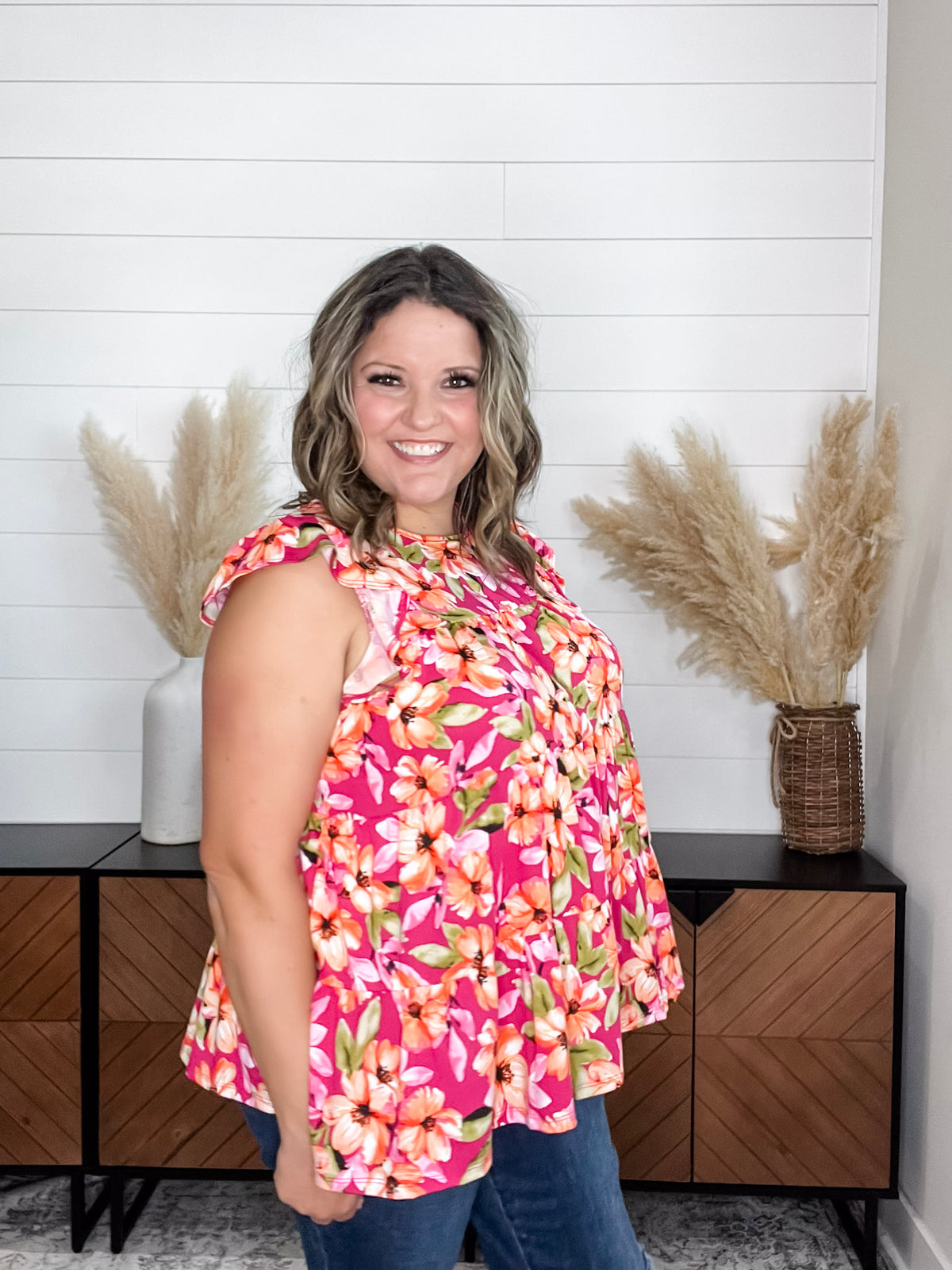 "Esme" Floral Ruffle Cap Sleeve Tiered Top