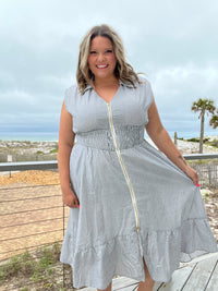 "Momentum" Sleeveless Zip Front Striped Dress