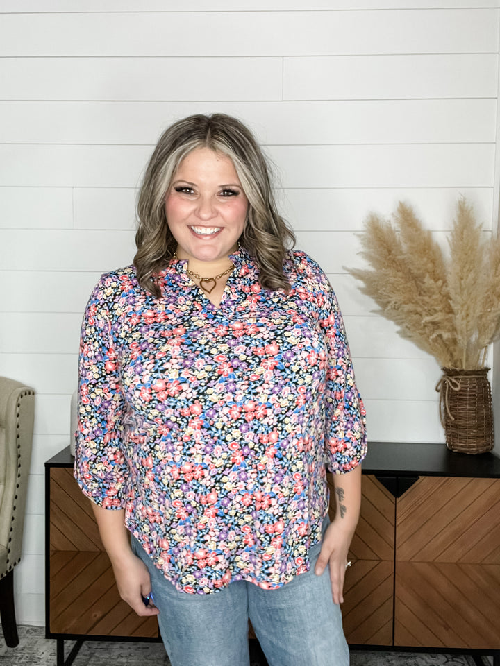 "Sour Patch" Dear Scarlett 3/4 Sleeve Split Neck