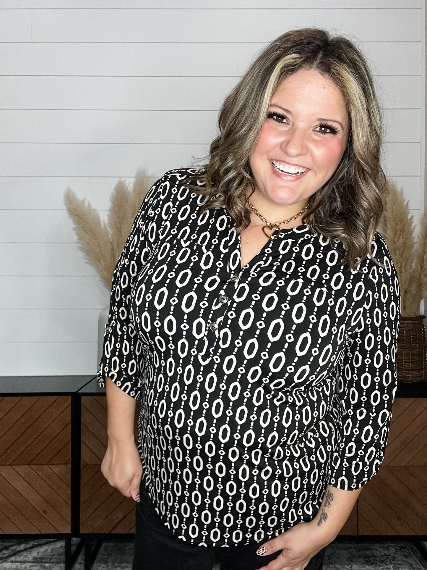 "Unbreakable" 3/4 Sleeve Button Front Lizzy Luxe