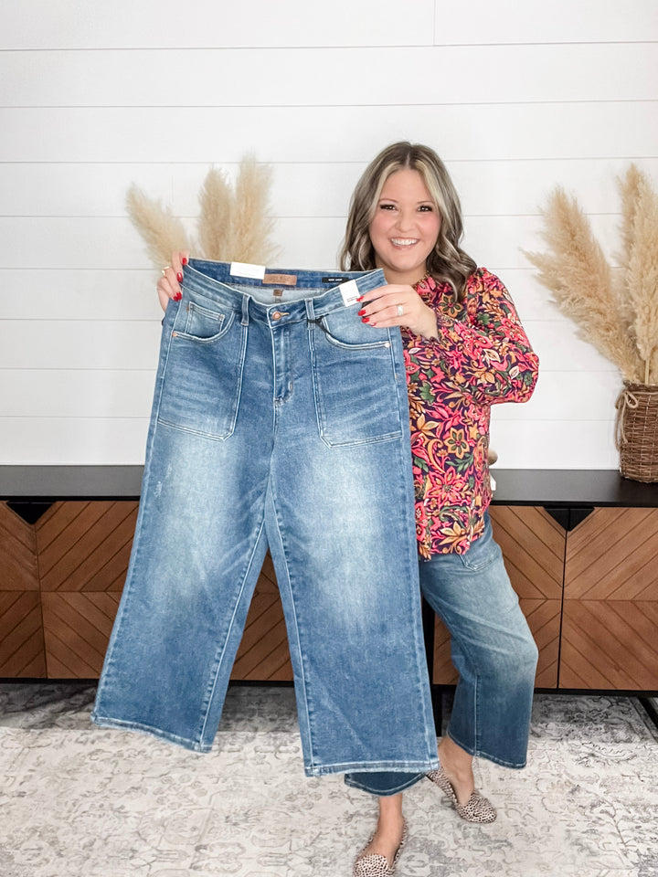 Judy Blue "Indifferent" Utility Pocket Wide Leg Crop