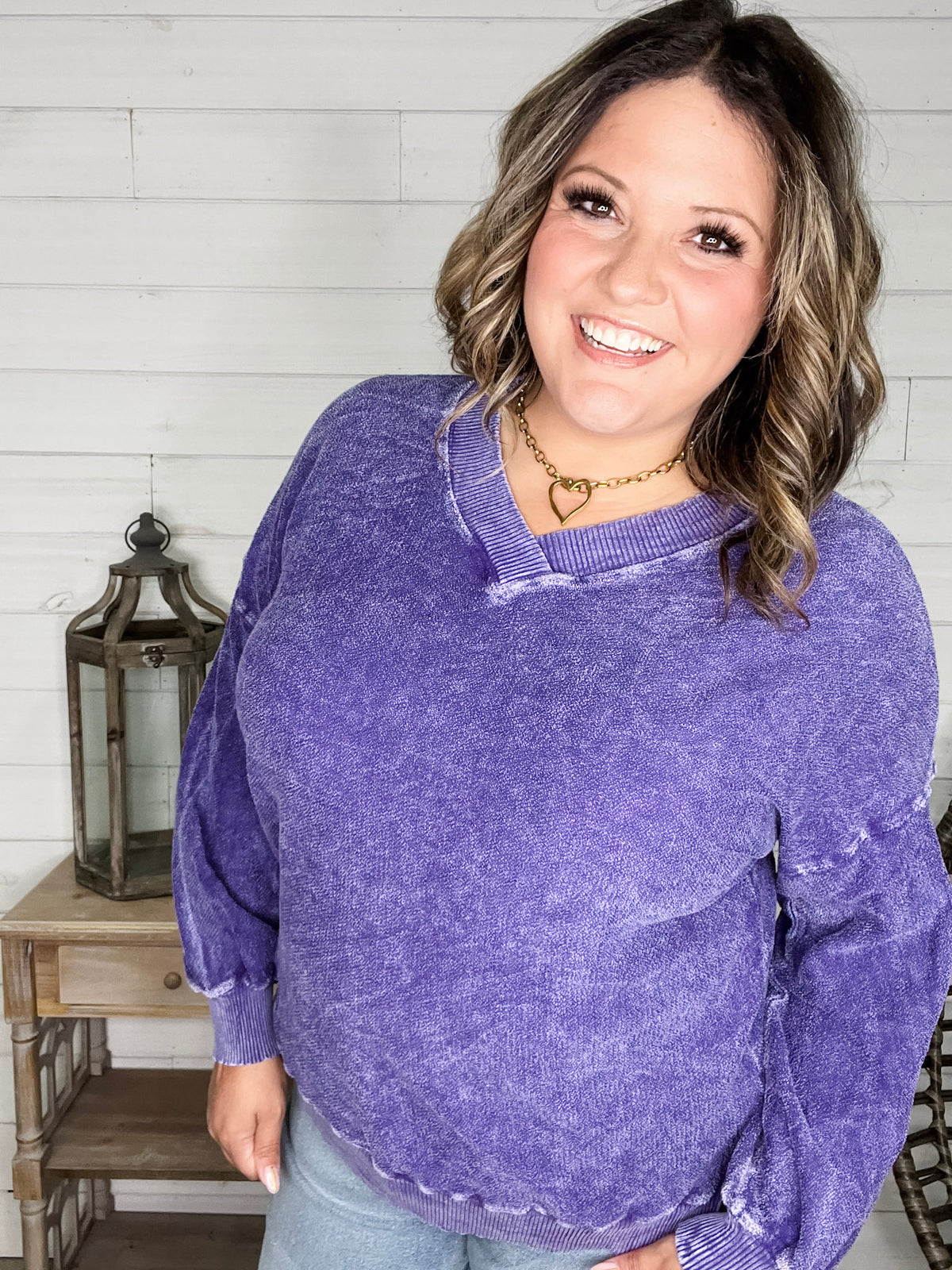 "Washout" Long Sleeve Mineral Wash V Neck Weekender