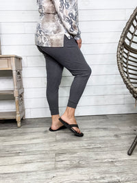 "Gold Medal" High-Waisted Jogger Leggings (Charcoal)