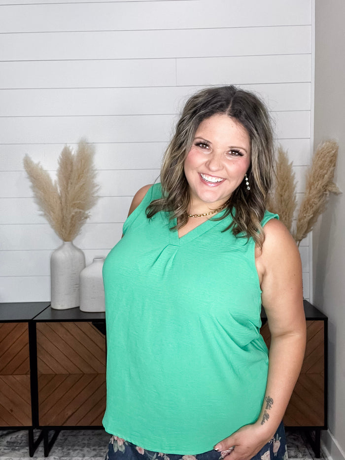 "Swanton" Deep V Tank with Front Pleat (Kelly Green)