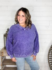 "Washout" Long Sleeve Mineral Wash V Neck Weekender