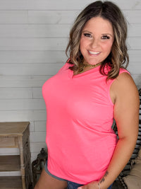 "Endless" Sleeveless V Neck (Neon Coral)
