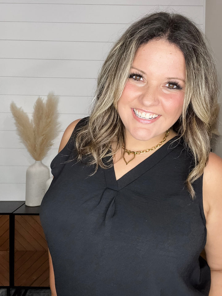"Swanton" Deep V Tank with Front Pleat (Black)