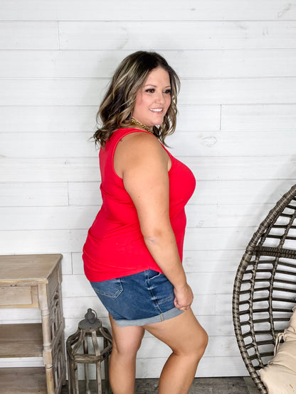 "It's Back" Relaxed Fit Tank (Ruby)