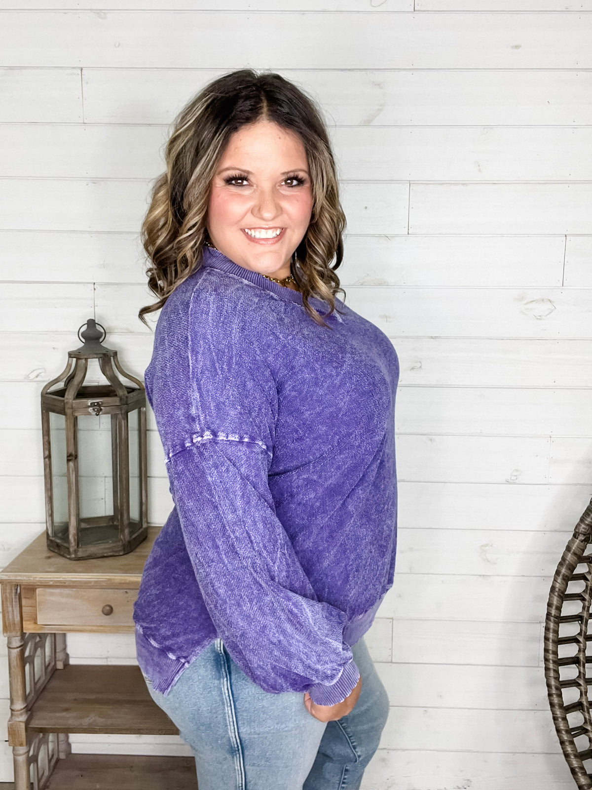 "Washout" Long Sleeve Mineral Wash V Neck Weekender