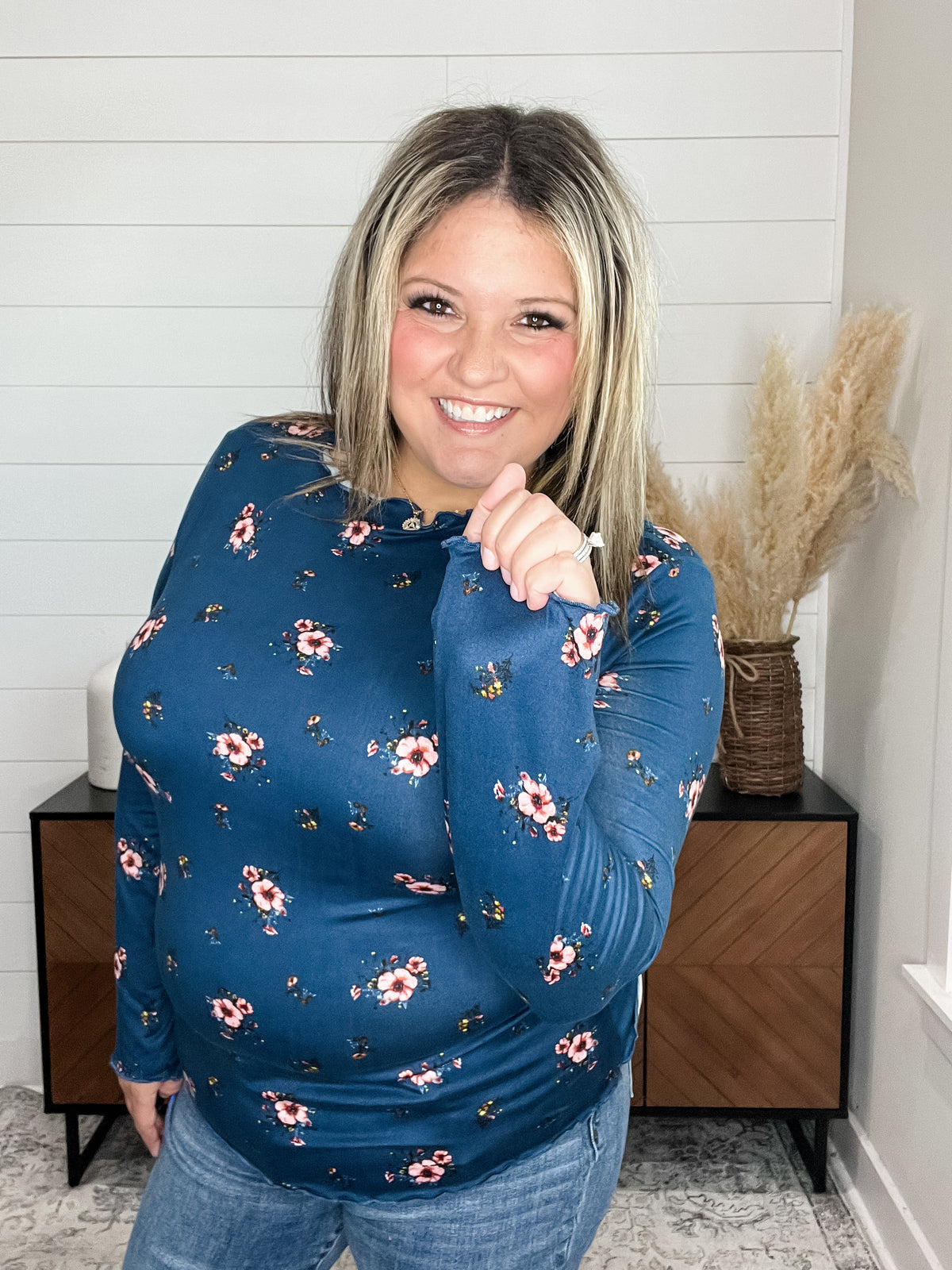 "Right Way" Navy Floral Long Sleeve Top