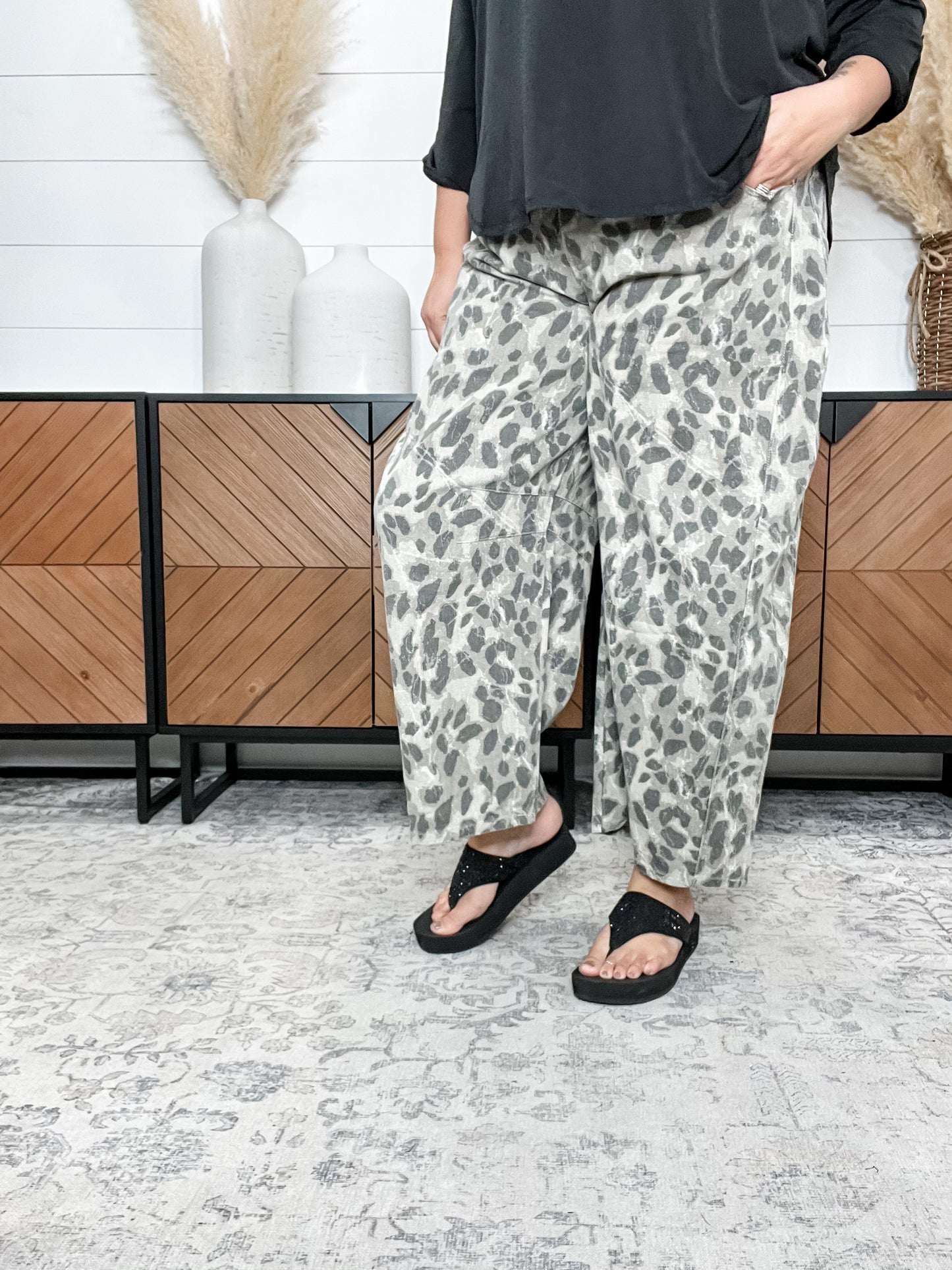 Leopard Print Wide Leg Denim