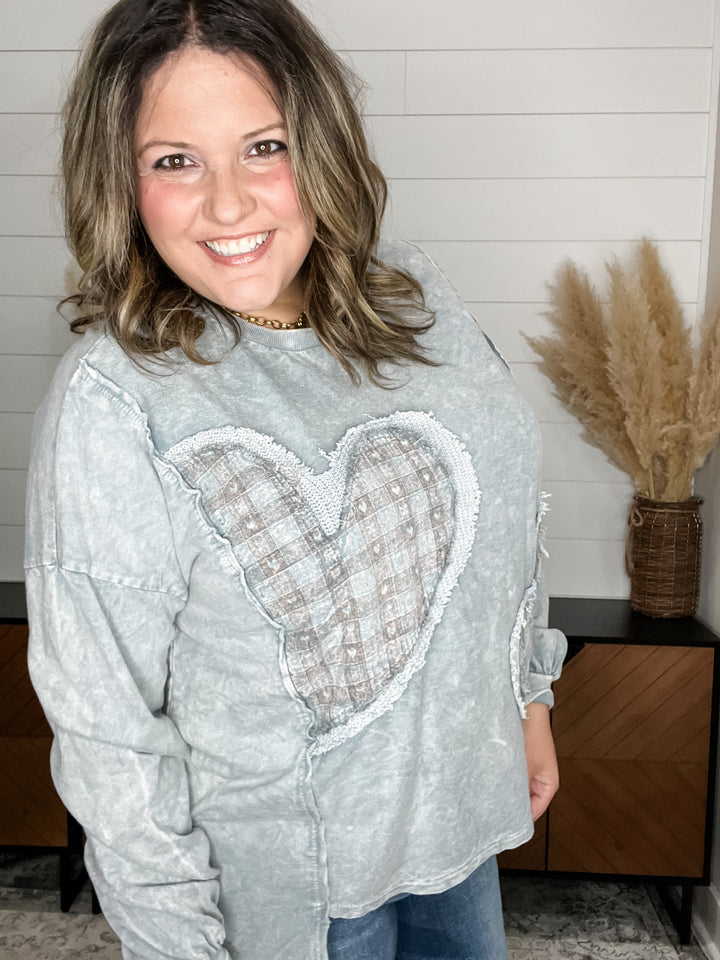 J.Her “Achy Breaky" Long Sleeve Patchwork Crewneck