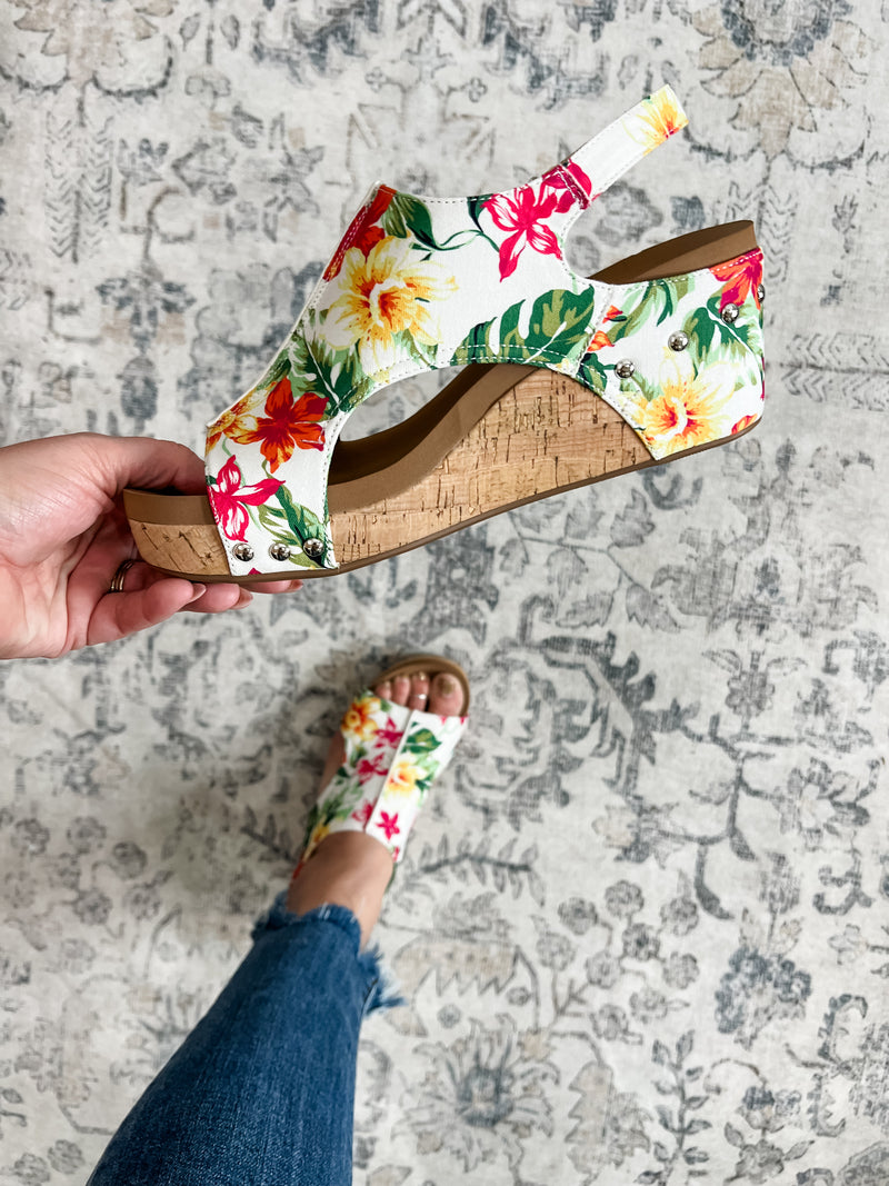 Corkys "Carley" Wedge Sandal (White Floral)