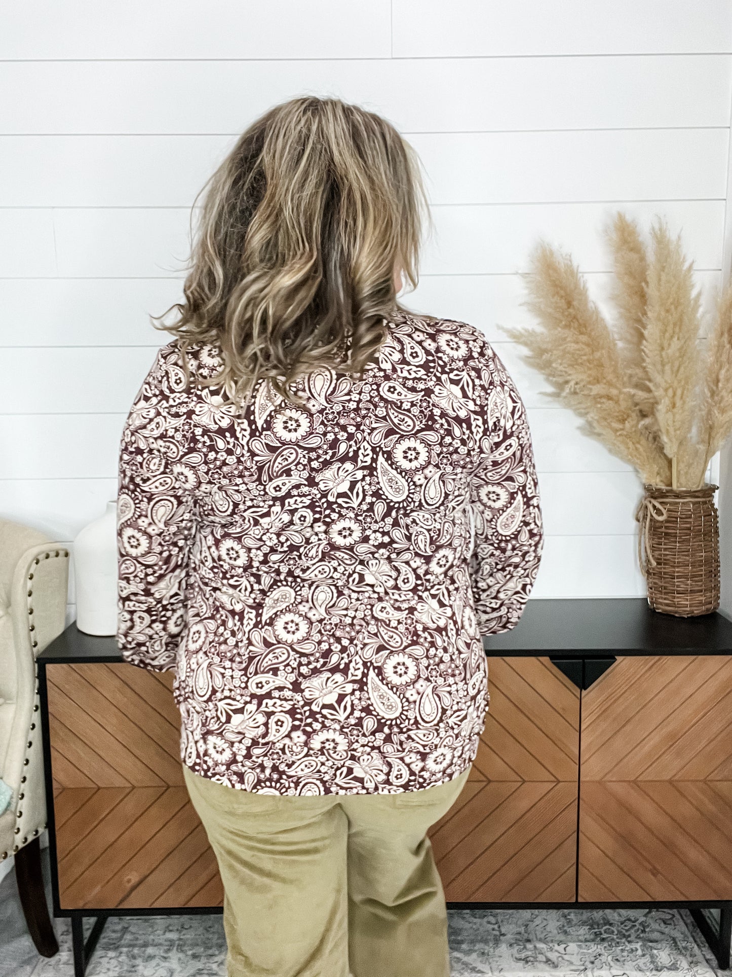 "Circle" 3/4 Sleeve Button Front Lizzy Luxe