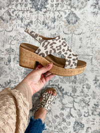 Corkys "Miss Carley" Cork Block Heel Sandal (Tan Sparkle Leopard)