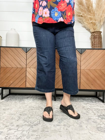 Judy Blue "Back For More" Side Seam Braid Detail Wide Leg Crop