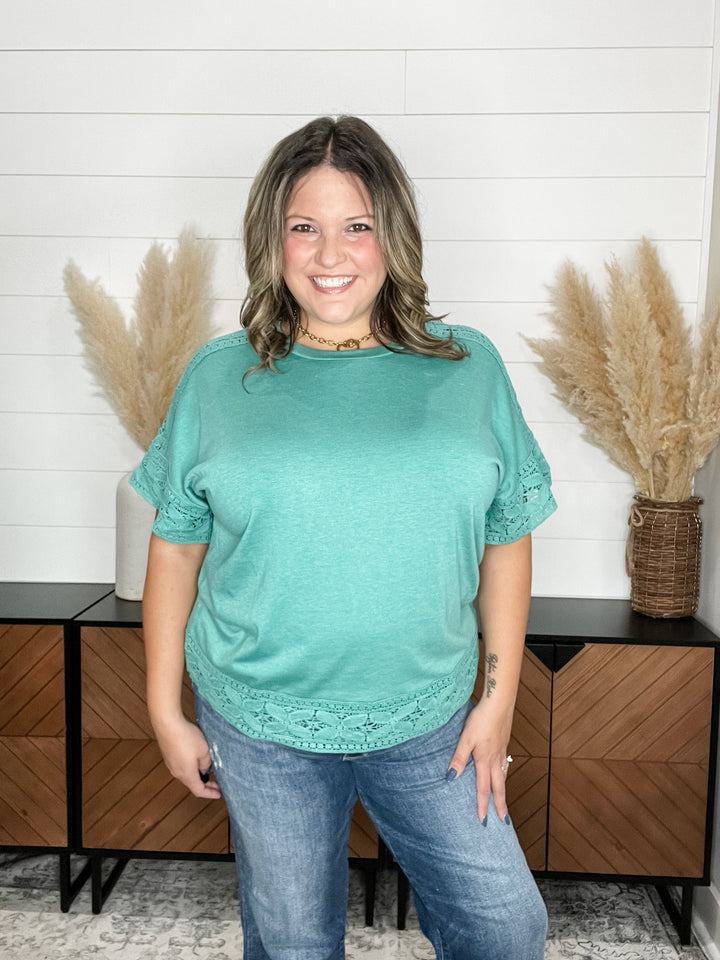 "Almost" Short Sleeve Boxy Tee with Trim Detail (Jade)
