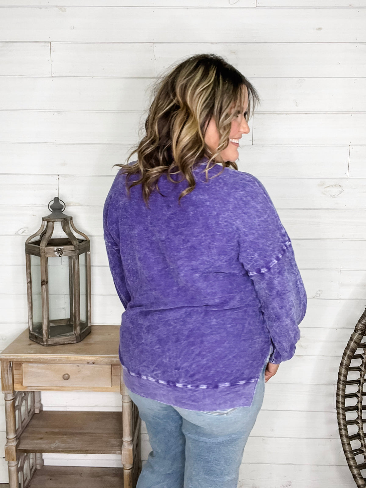 "Washout" Long Sleeve Mineral Wash V Neck Weekender