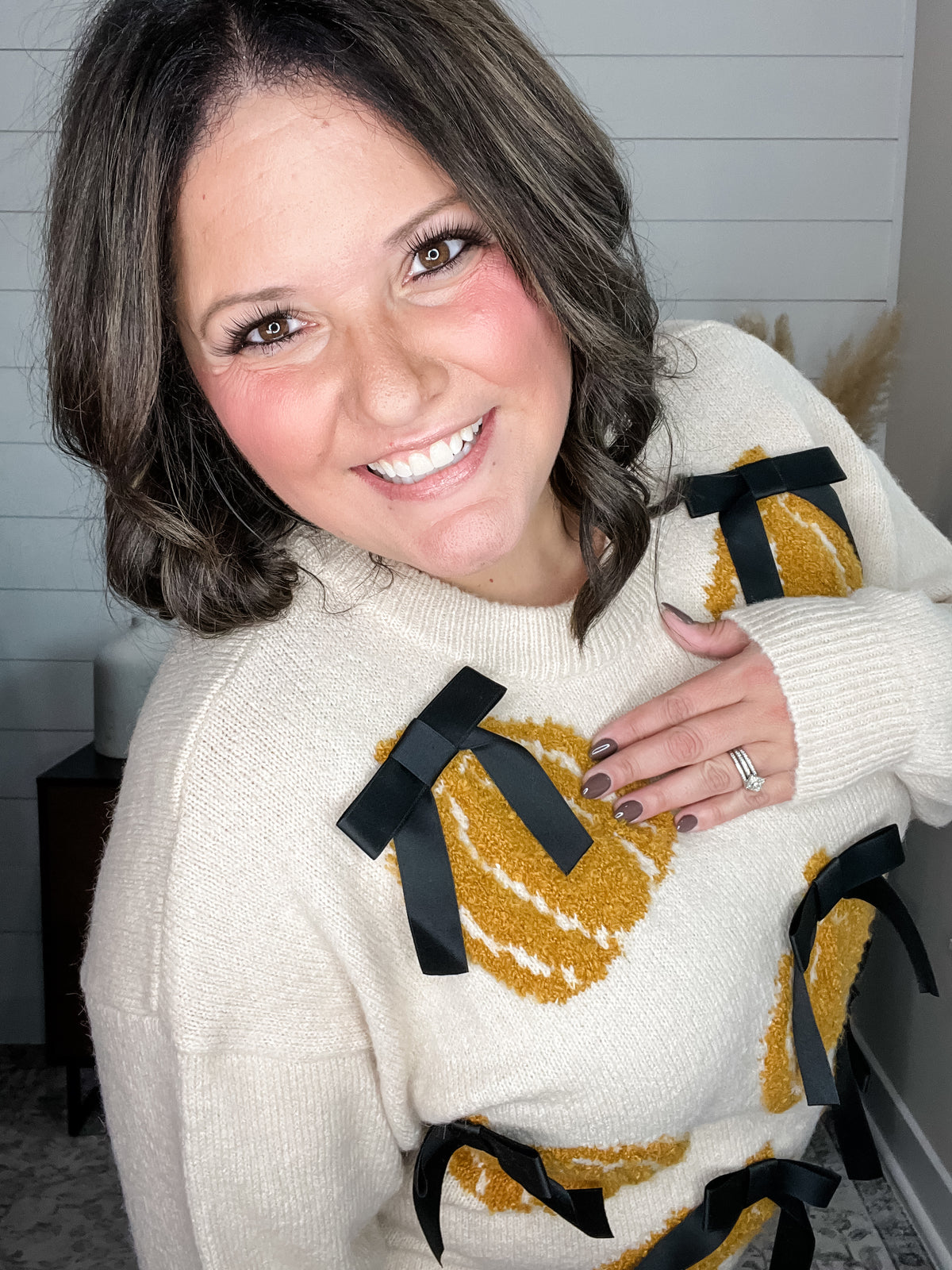 Oversized Pumpkins & Bows Long Sleeve Sweater