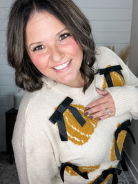 Oversized Pumpkins & Bows Long Sleeve Sweater