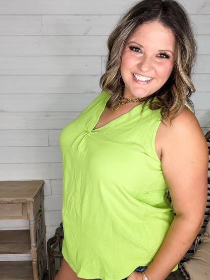 "Willow" Split Neck Tank Top (Lime Green)