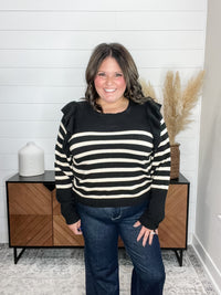 "Tish" Long Sleeve Ruffle Shoulder Sweater