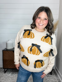 Oversized Pumpkins & Bows Long Sleeve Sweater