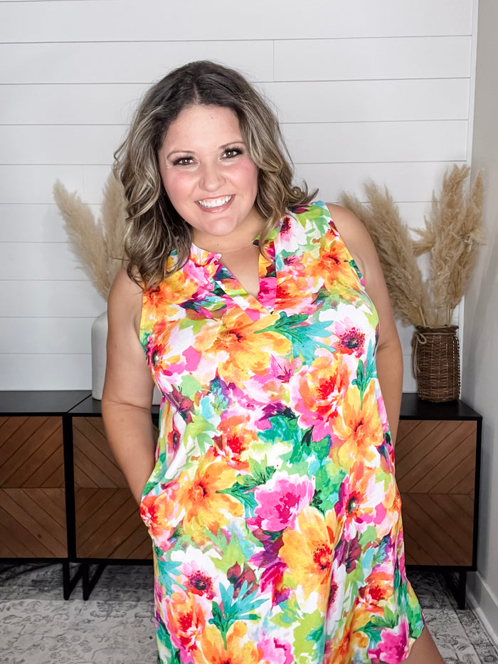 Dear Scarlett "Rushville" Sleeveless Split Neck Dress with Pockets