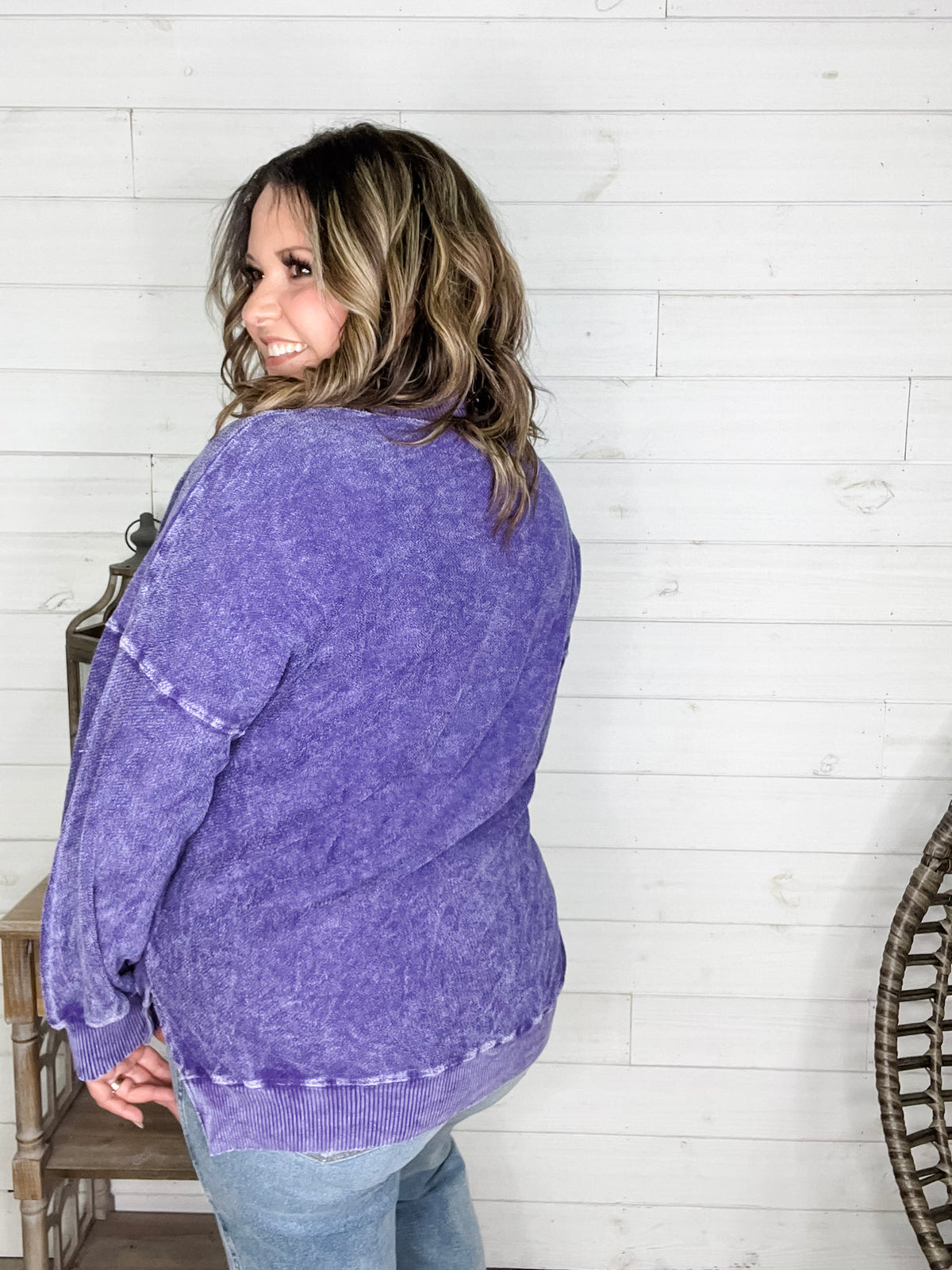 "Washout" Long Sleeve Mineral Wash V Neck Weekender