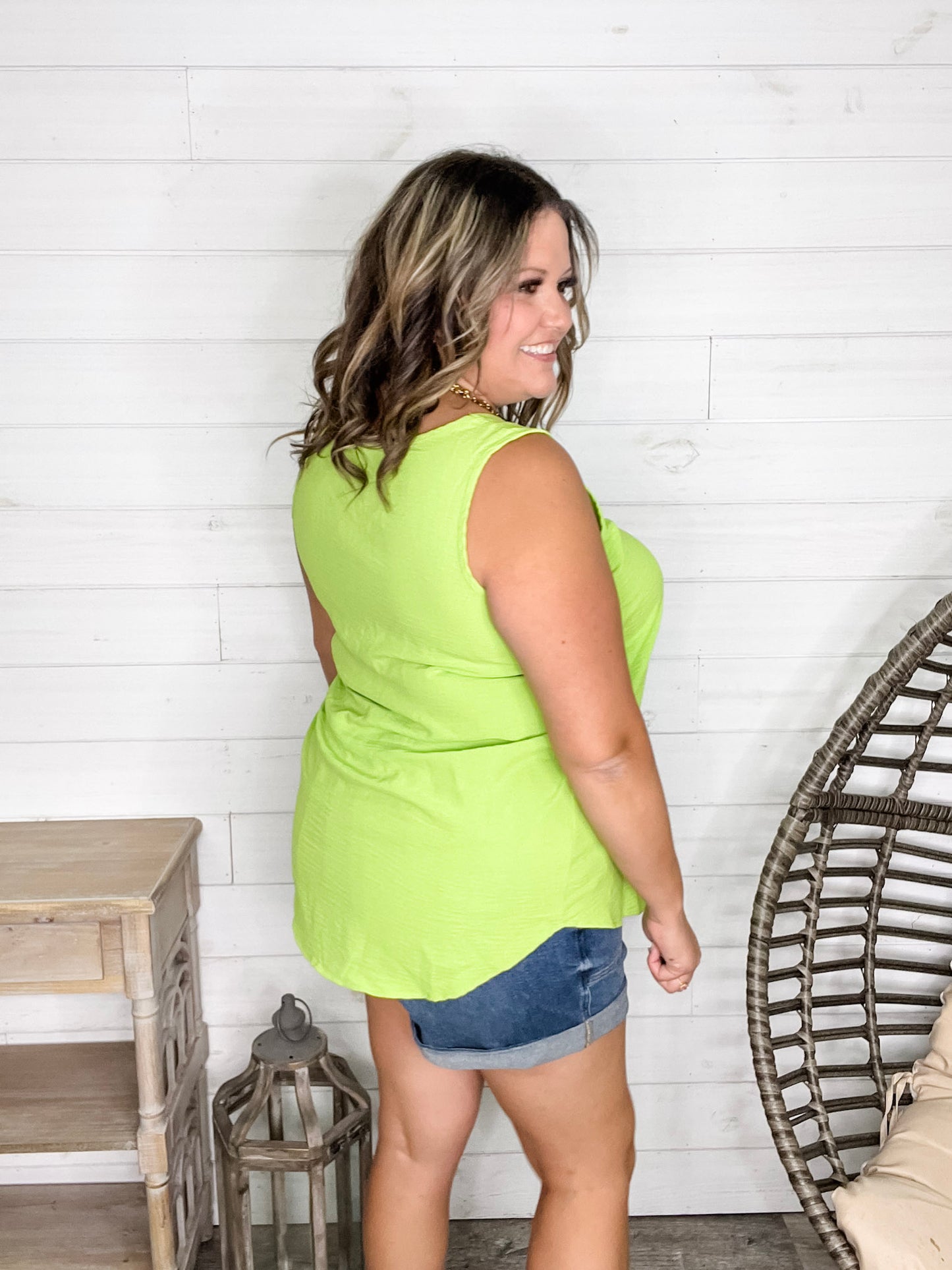 "Willow" Split Neck Tank Top (Lime Green)