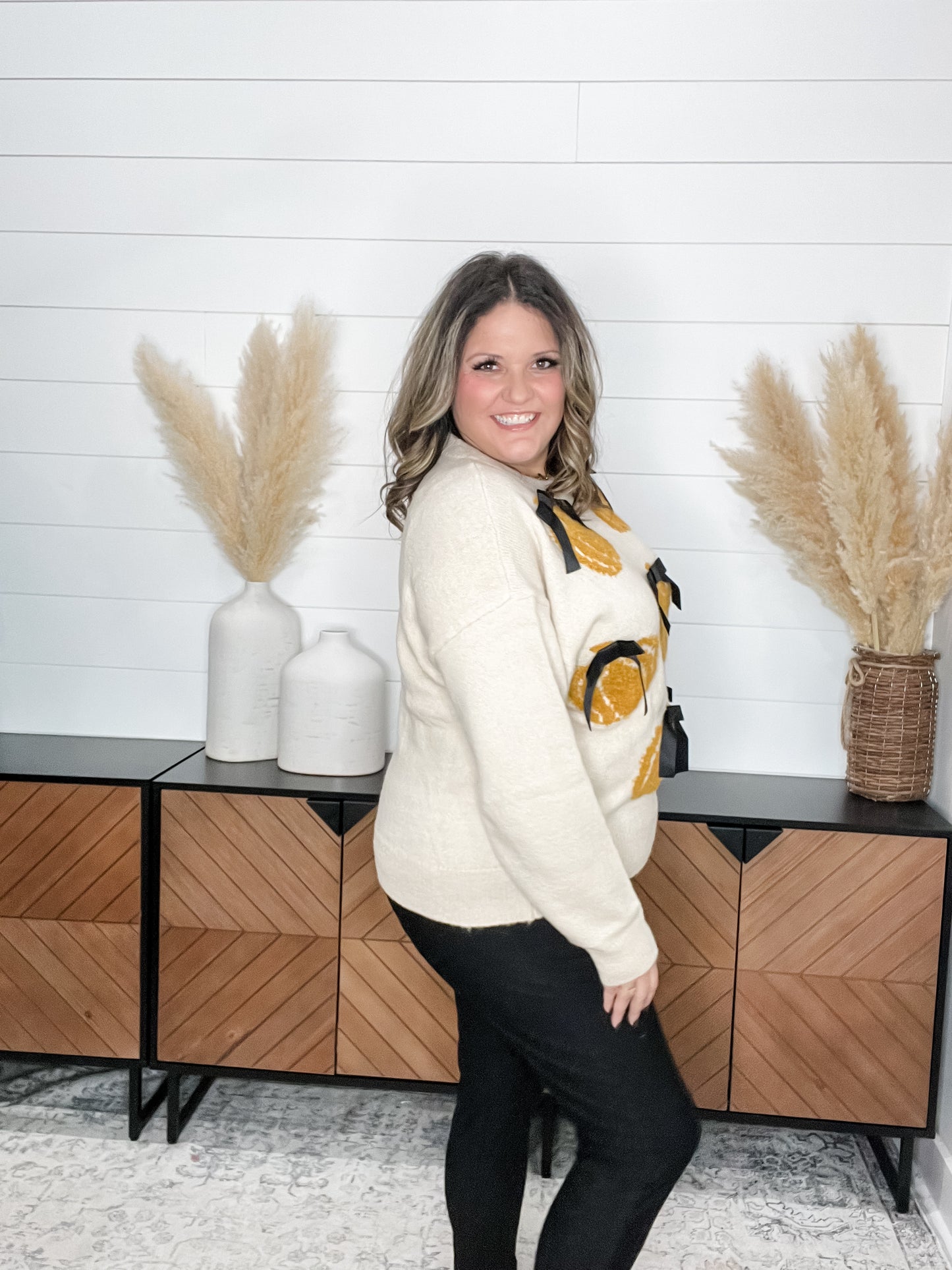 Pumpkins & Bows Long Sleeve Sweater