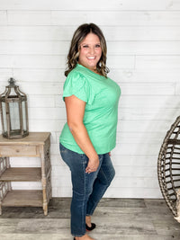 "Just The Beginning Chapter Two" Solid Tulip Sleeve V Neck (Green)