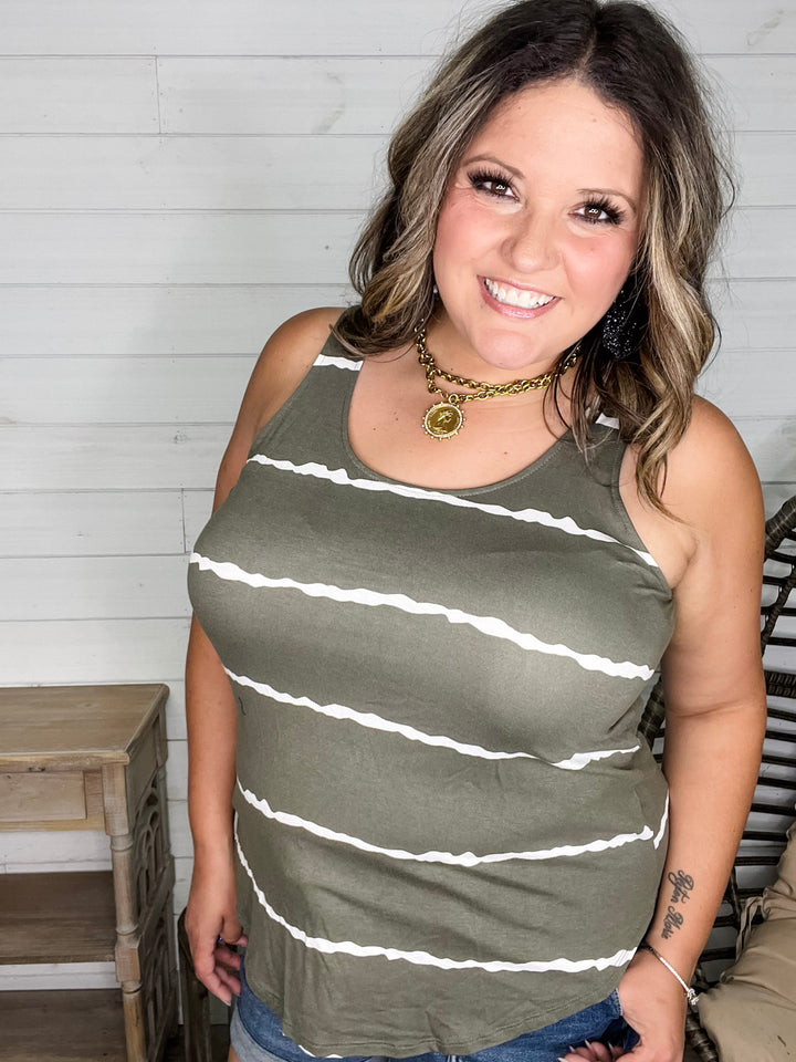 "Zigged Should Have Zagged" Relaxed Fit Tank (Black & Olive)