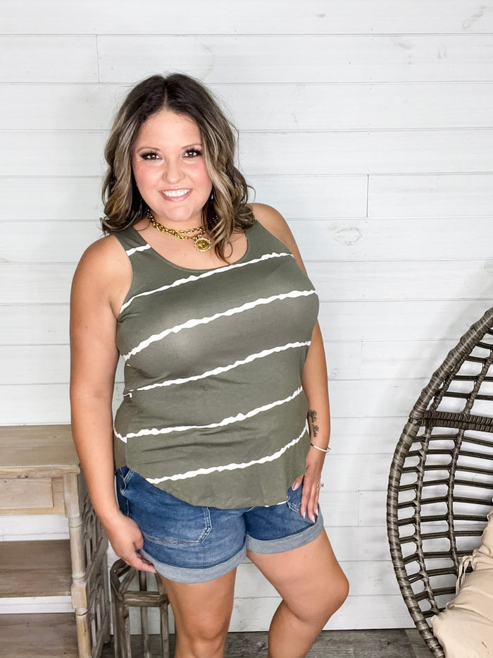 "Zigged Should Have Zagged" Relaxed Fit Tank (Black & Olive)
