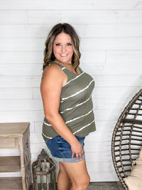 "Zigged Should Have Zagged" Relaxed Fit Tank (Black & Olive)
