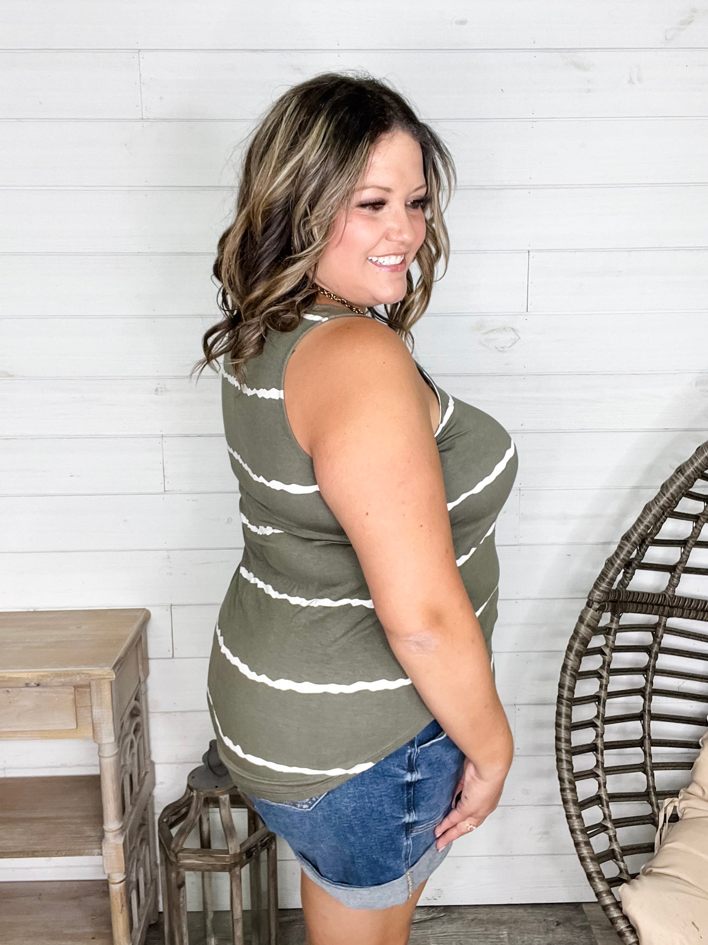 "Zigged Should Have Zagged" Relaxed Fit Tank (Black & Olive)