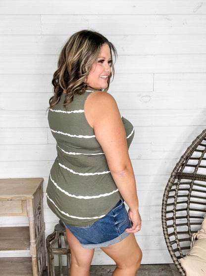 "Zigged Should Have Zagged" Relaxed Fit Tank (Black & Olive)