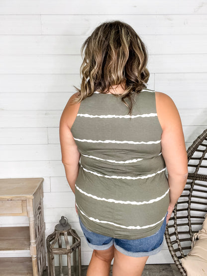 "Zigged Should Have Zagged" Relaxed Fit Tank (Black & Olive)